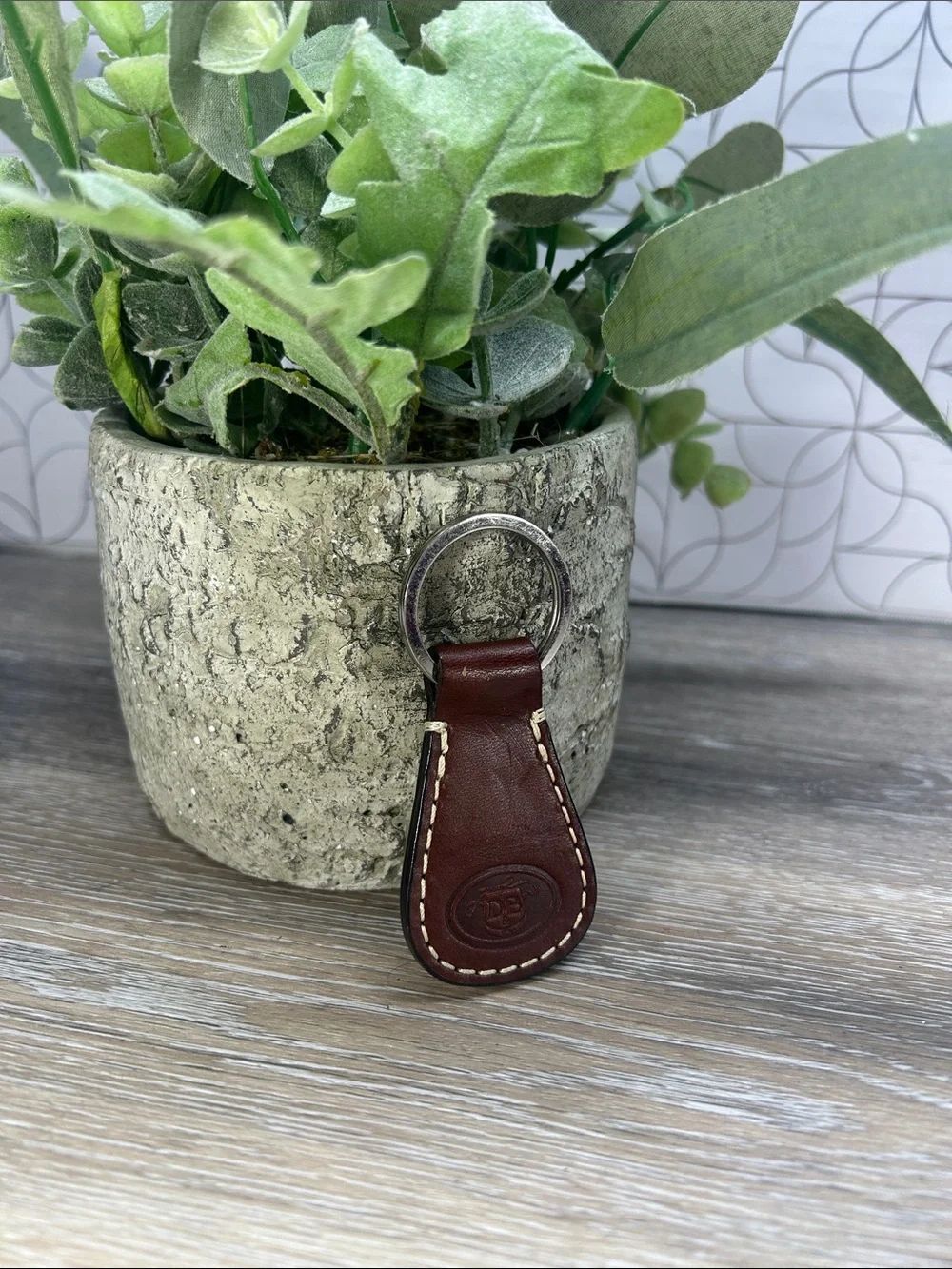 Dooney & Bourke Classic Brown Leather Key Fob Keychain